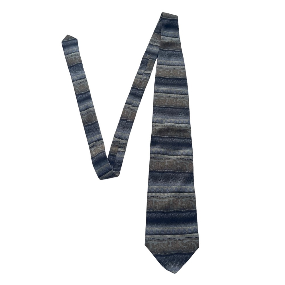 Puritan Men’s Blue Gray Tan Stripe Abstract Pattern 100% Silk‎ Classic Neck Tie